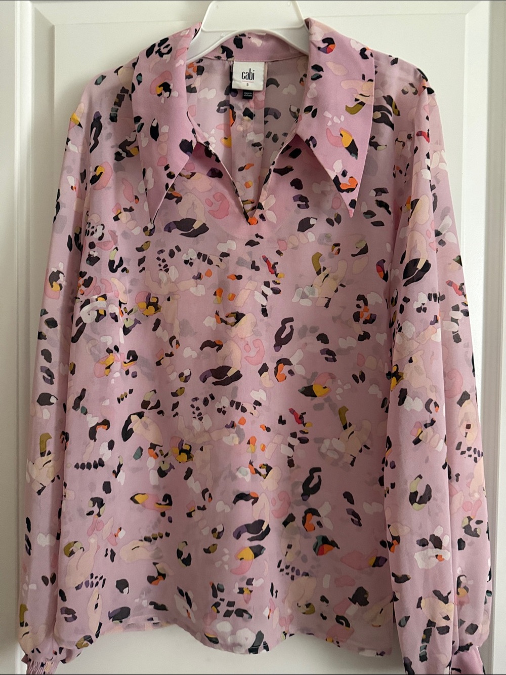 CAbi Pink and Purple Abstract Print Top